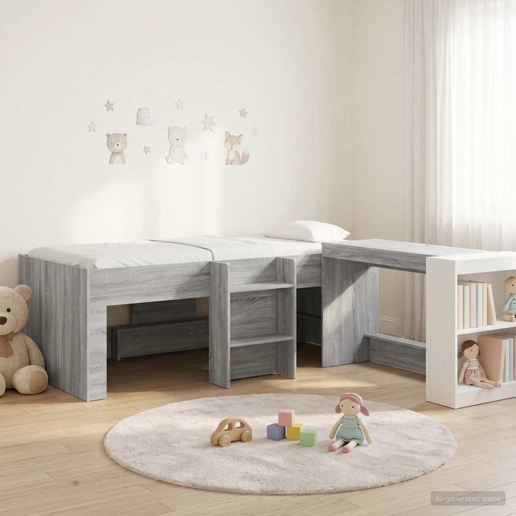 Letto alto per bambini con scrivania 2 pz Sonoma grigio | homemem39