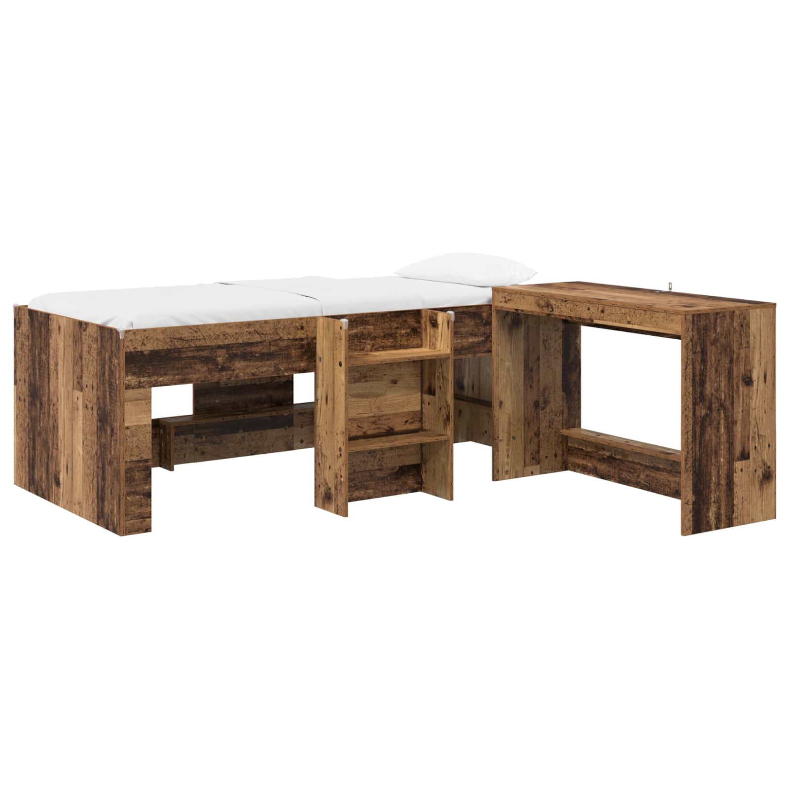 Letto alto per bambini con scrivania 2 pz Legno antico | homemem39