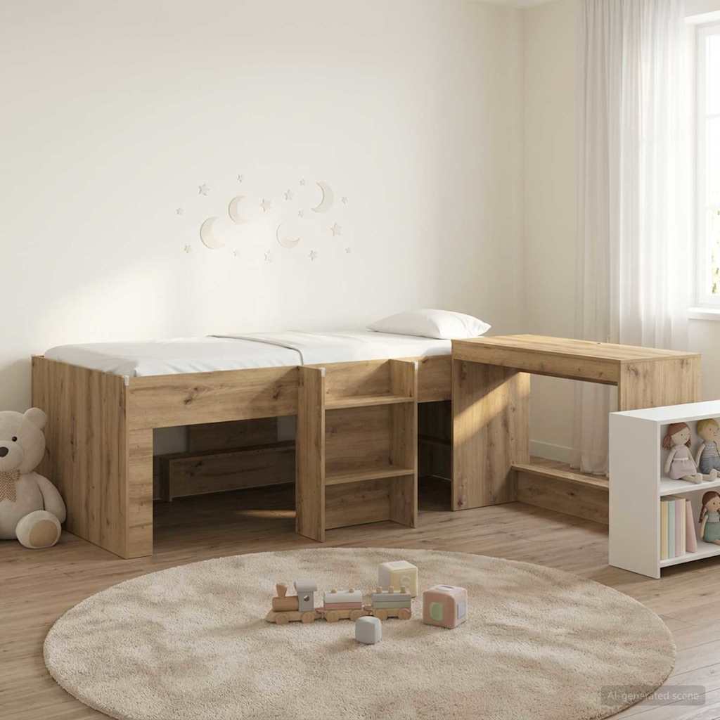Letto alto per bambini con scrivania 2 pz Rovere Artigianale | homemem39