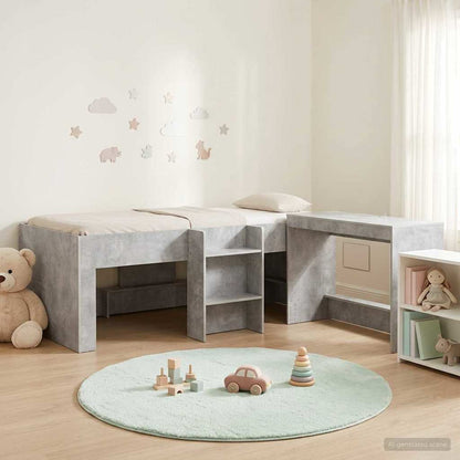 Struttura del Letto con Scrivania 2 pz Grigio Cemento | homemem39