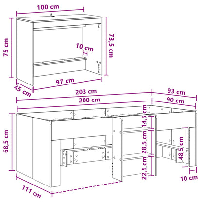 Struttura del Letto con Scrivania 2 pz Grigio Cemento | homemem39