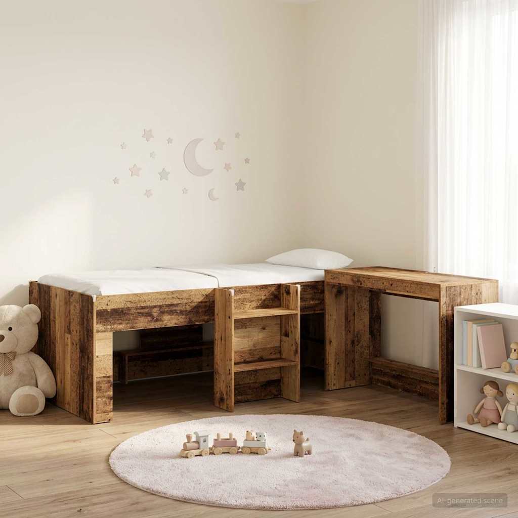 Struttura del Letto con Scrivania 2 pz Legno antico | homemem39