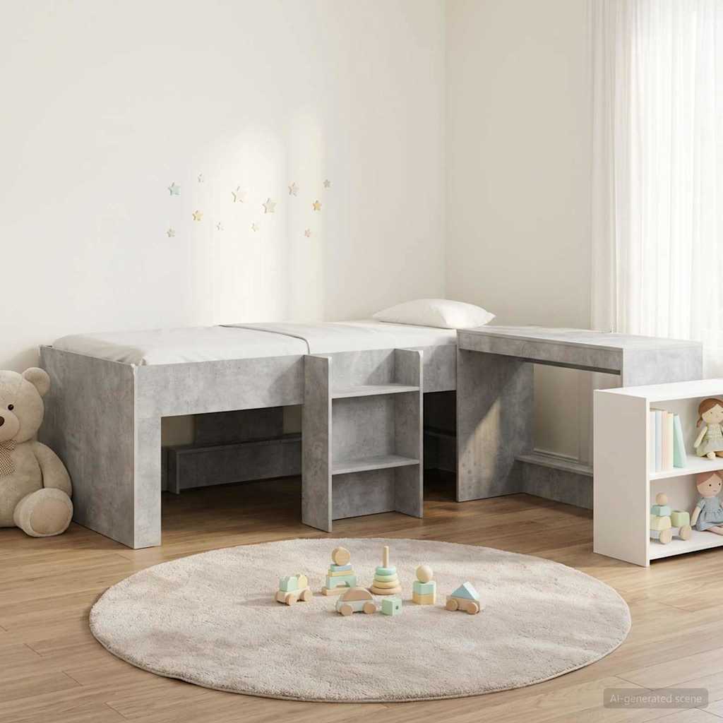 Letto alto per bambini con scrivania 2 pz Grigio Cemento