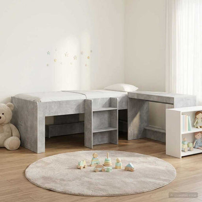 Letto alto per bambini con scrivania 2 pz Grigio Cemento
