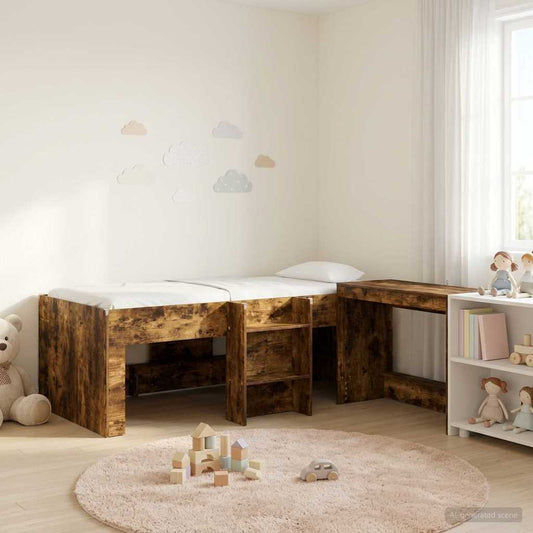 Letto alto per bambini con scrivania 2 pz Rovere Fumo | homemem39