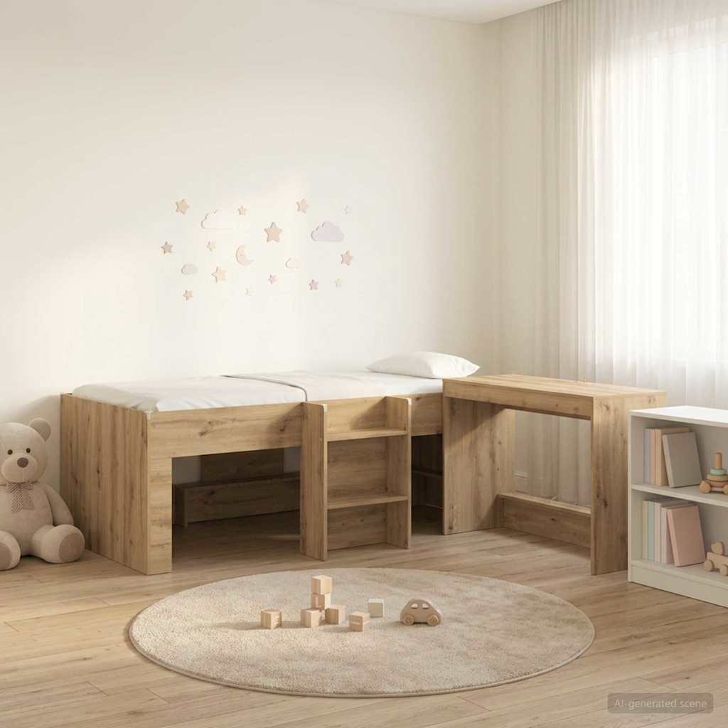 Letto alto per bambini con scrivania 2 pz Rovere Artigianale | homemem39