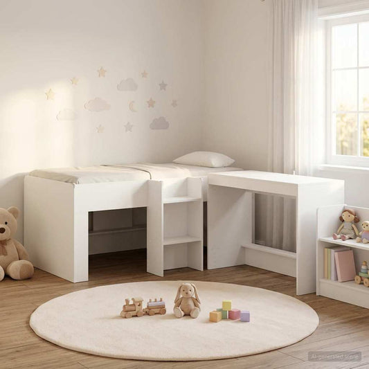 Letto alto per bambini con scrivania 2 pz Bianco