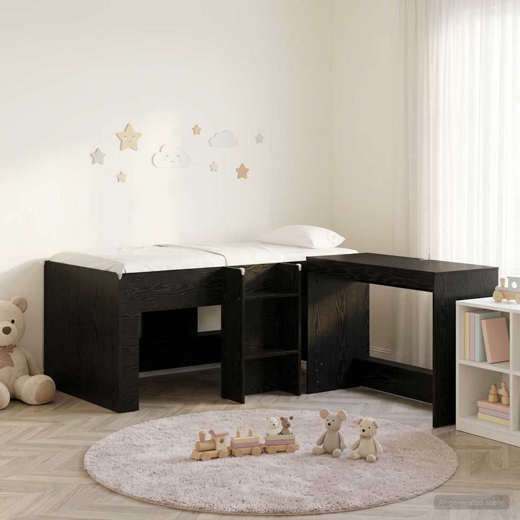 Letto alto per bambini con scrivania 2 pz Rovere Nero | homemem39