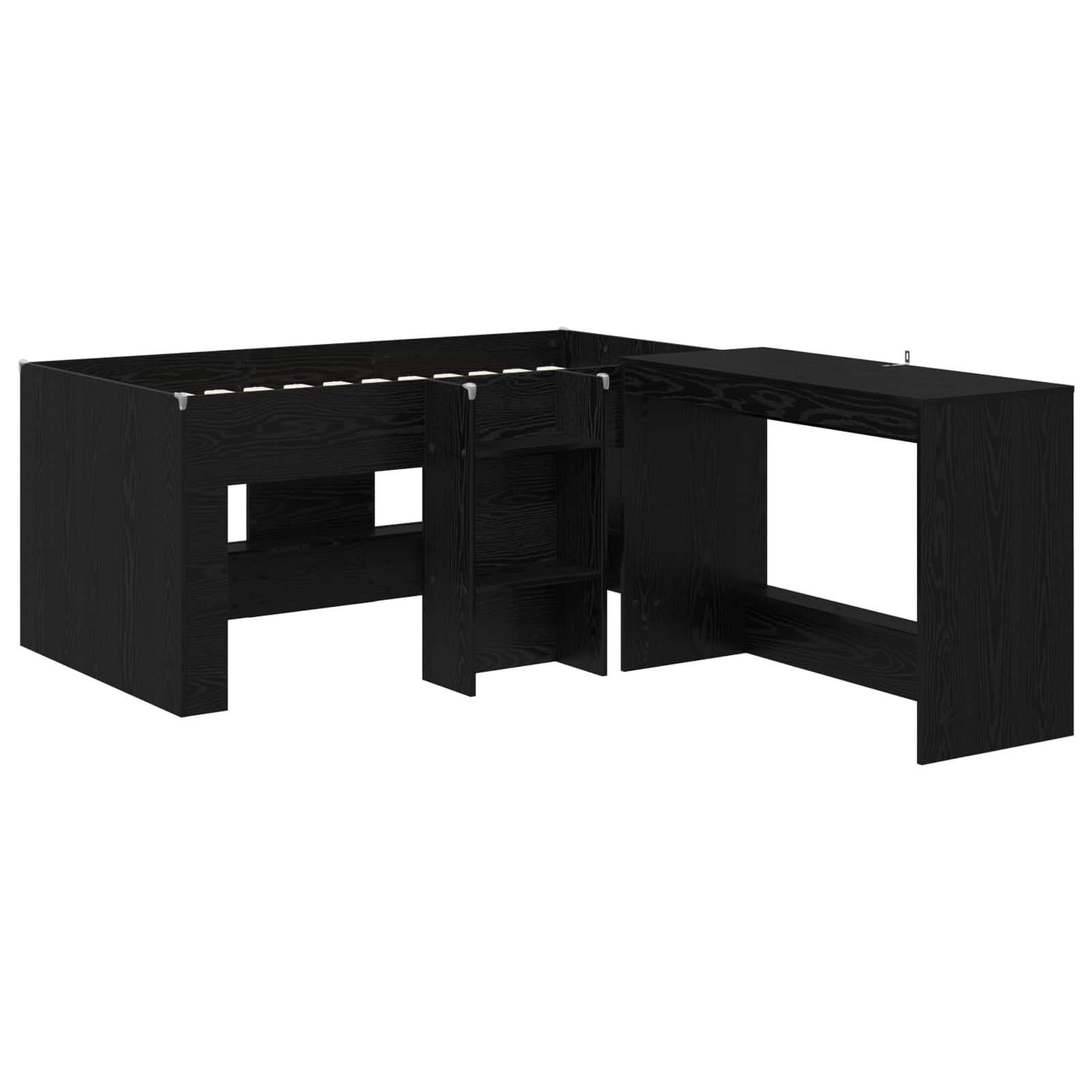Letto alto per bambini con scrivania 2 pz Rovere Nero | homemem39