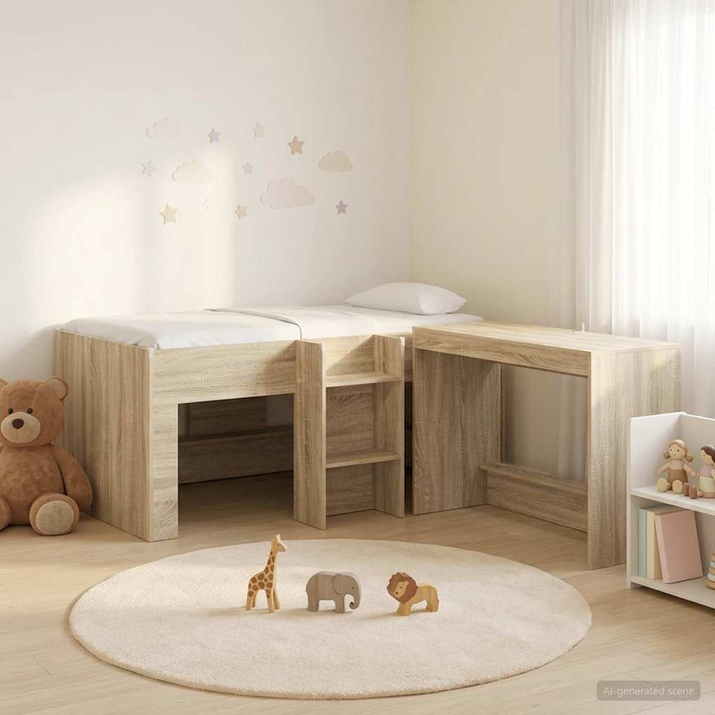 Letto alto per bambini con scrivania 2 pz Rovere Sonoma | homemem39