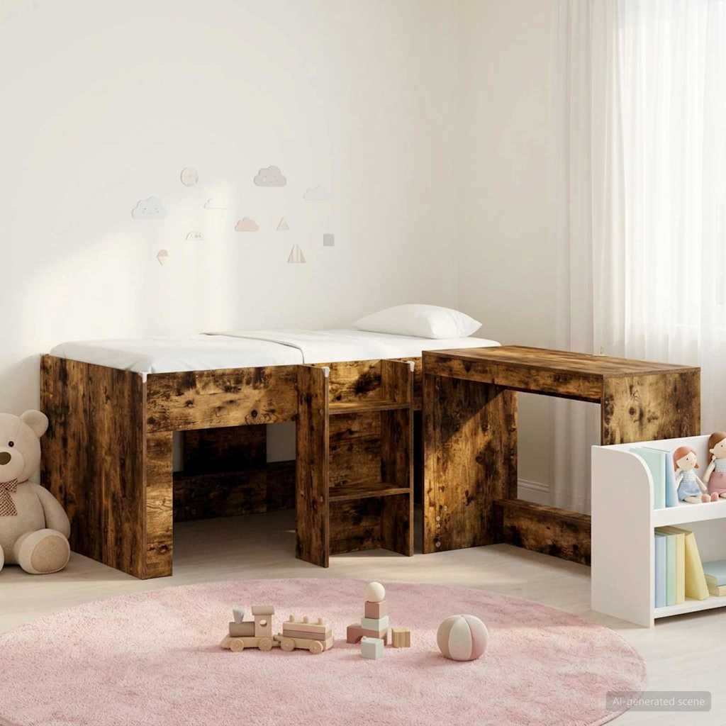 Letto alto per bambini con scrivania 2 pz Rovere Fumo | homemem39