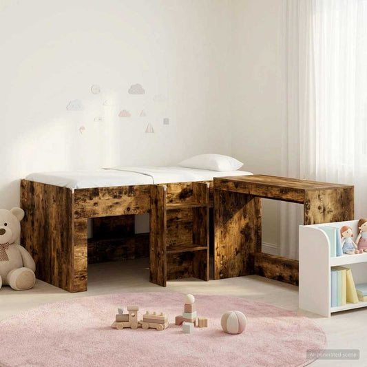 Letto alto per bambini con scrivania 2 pz Rovere Fumo | homemem39