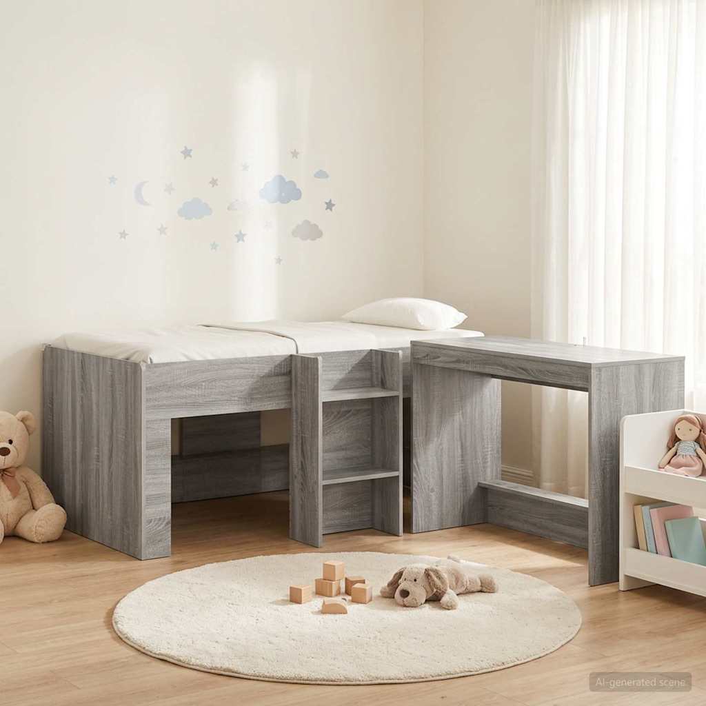Letto alto per bambini con scrivania 2 pz Sonoma grigio | homemem39