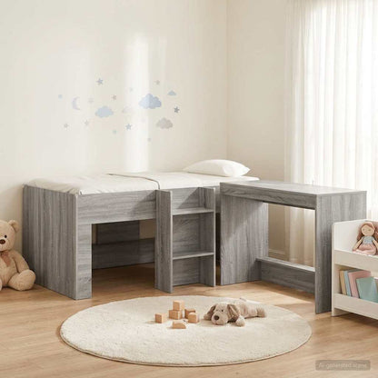 Letto alto per bambini con scrivania 2 pz Sonoma grigio | homemem39