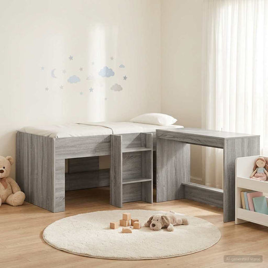 Letto alto per bambini con scrivania 2 pz Sonoma grigio | homemem39