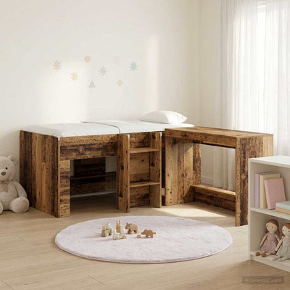 Letto alto per bambini con scrivania 2 pz Legno antico | homemem39