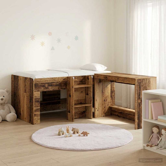 Letto alto per bambini con scrivania 2 pz Legno antico | homemem39