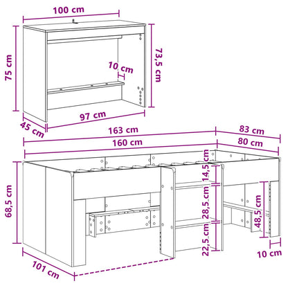 Letto alto per bambini con scrivania 2 pz Rovere Artigianale | homemem39