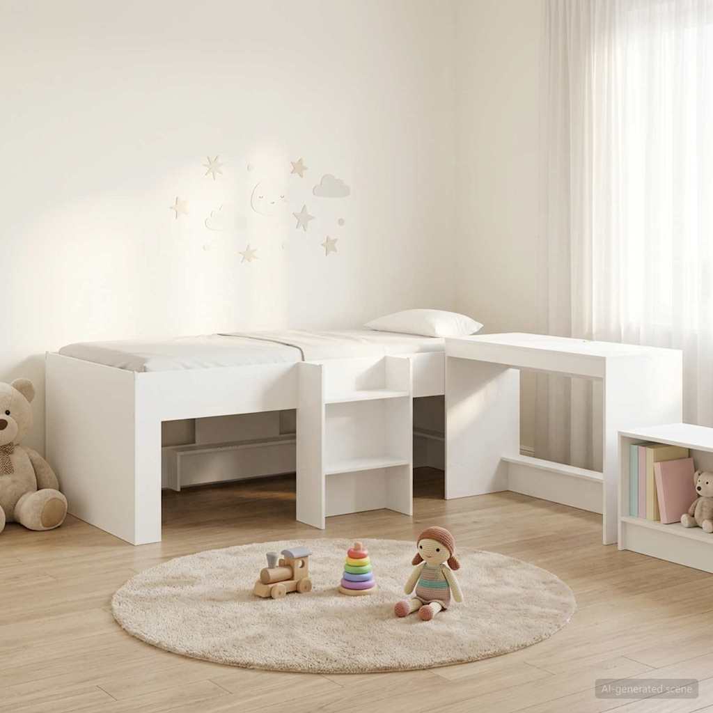 Letto alto per bambini con scrivania 2 pz Bianco | homemem39