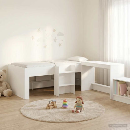 Letto alto per bambini con scrivania 2 pz Bianco | homemem39