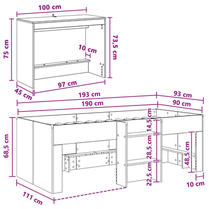 Letto alto per bambini con scrivania 2 pz Bianco | homemem39