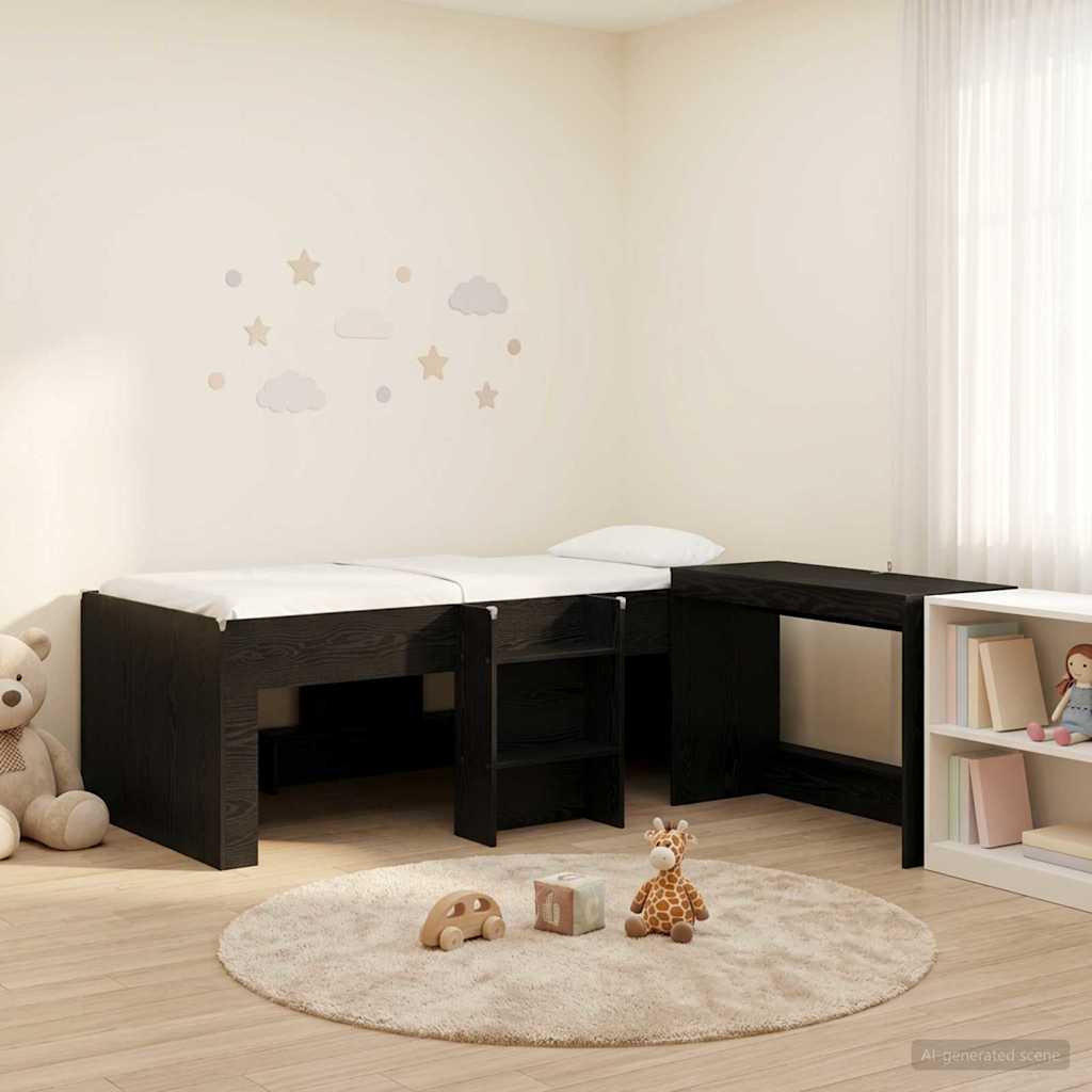 Letto alto per bambini con scrivania Rovere Nero 90 x 190 cm | homemem39