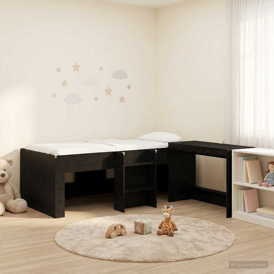 Letto alto per bambini con scrivania Rovere Nero 90 x 190 cm