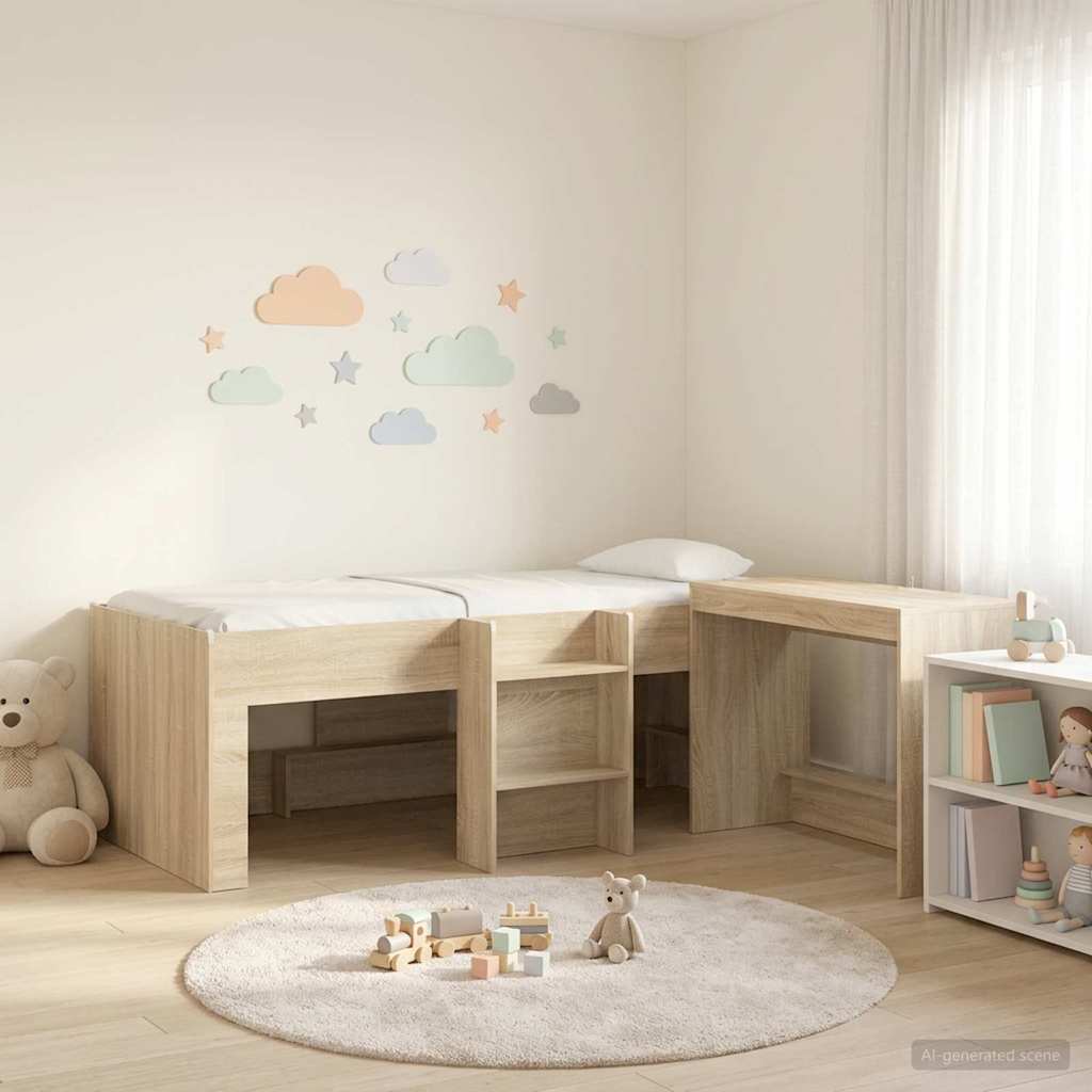 Letto alto per bambini con scrivania 2 pz Rovere Sonoma | homemem39