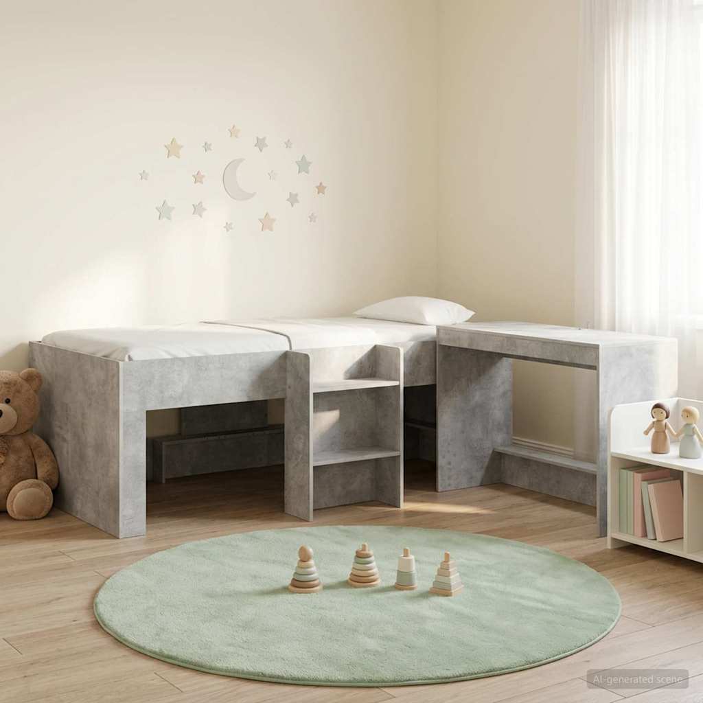 Letto alto per bambini con scrivania 2 pz Grigio Cemento | homemem39