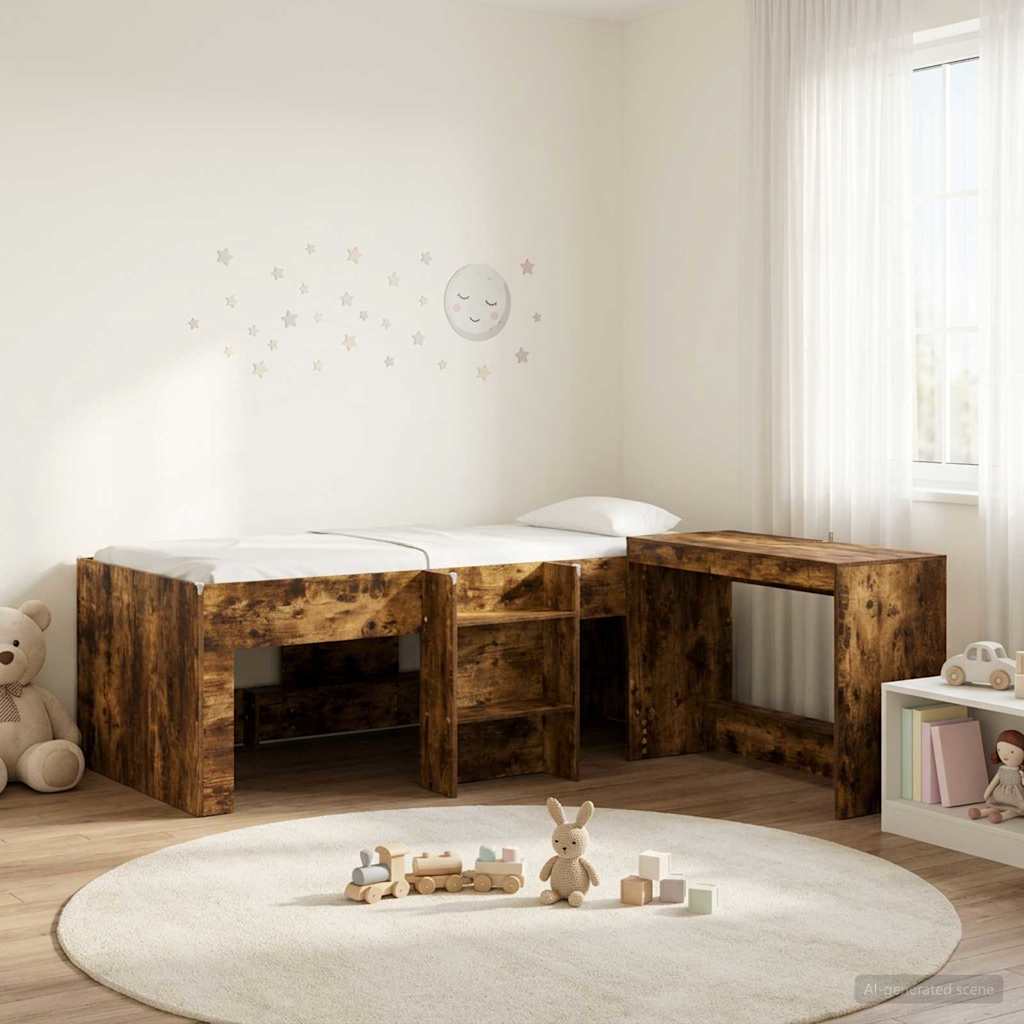 Letto alto per bambini con scrivania 2 pz Rovere Fumo | homemem39