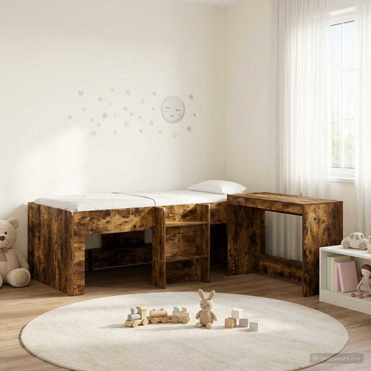 Letto alto per bambini con scrivania 2 pz Rovere Fumo | homemem39