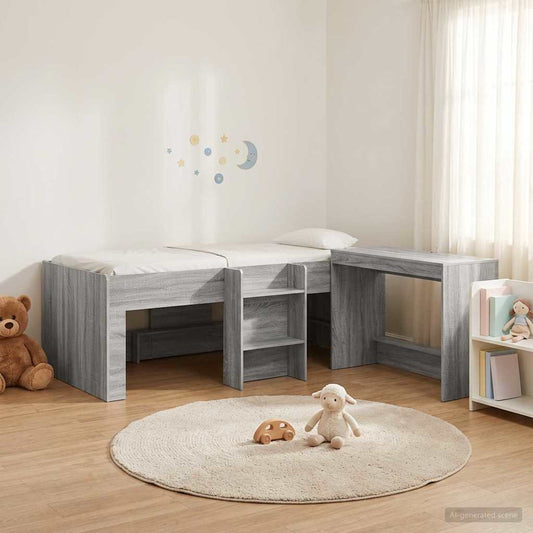 Letto alto per bambini con scrivania 2 pz Sonoma grigio