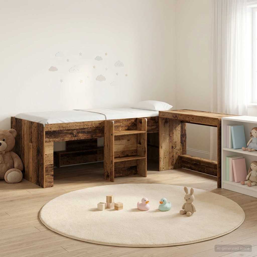 Letto alto per bambini con scrivania Legno antico 90 x 190 cm | homemem39