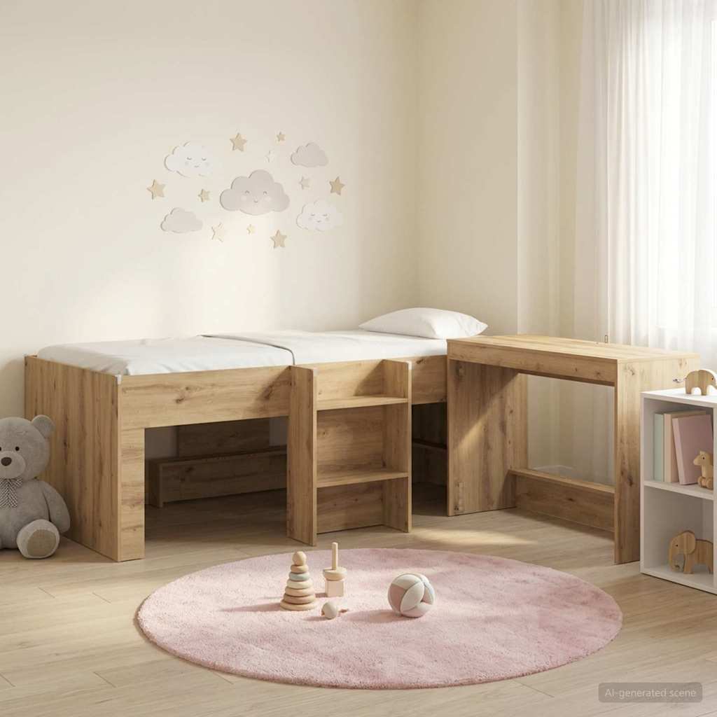 Letto alto per bambini con scrivania 2 pz Rovere Artigianale | homemem39
