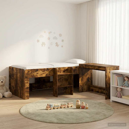 Letto alto per bambini con scrivania 2 pz Rovere Fumo | homemem39