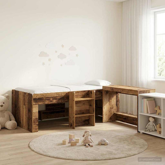 Letto alto per bambini con scrivania 2 pz Legno antico | homemem39