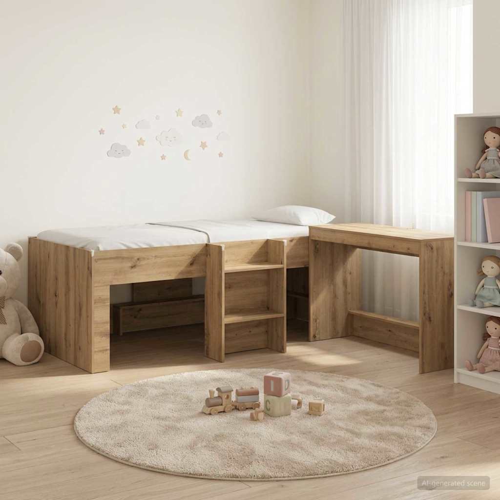 Letto alto per bambini con scrivania 2 pz Rovere Artigianale | homemem39