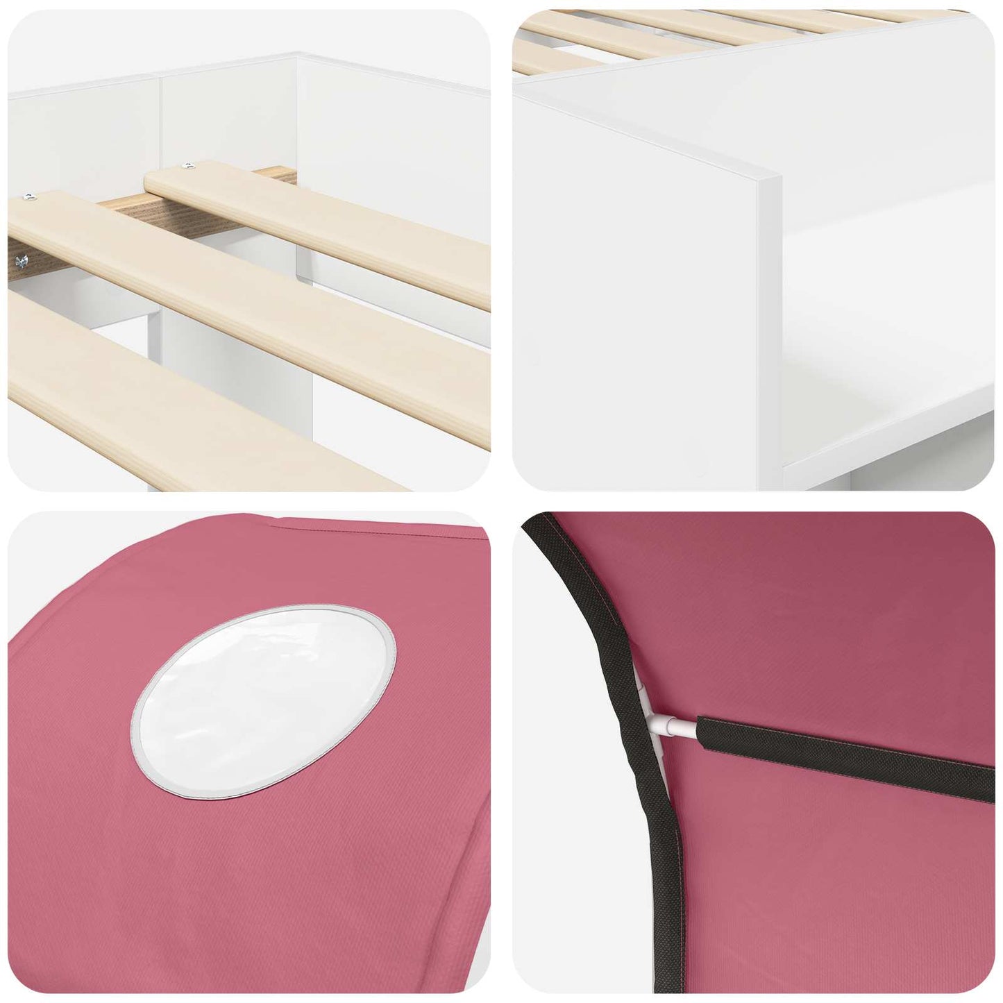 Letto con Tunnel 3 pz Bianco e Rosa Legno ingegnerizzato | homemem39