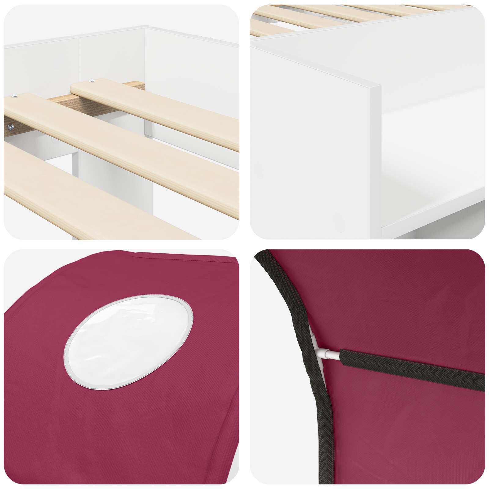 Letto con Tunnel 3 pz Bianco e Rosso Legno ingegnerizzato | homemem39