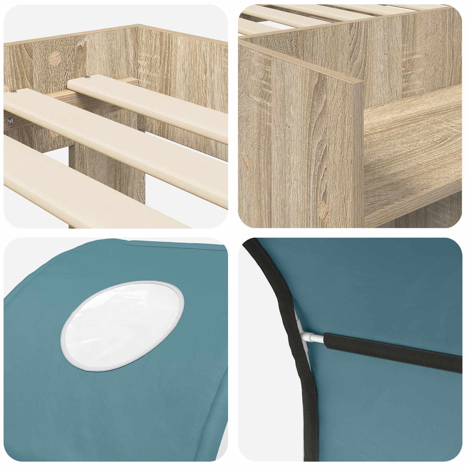 Letto con Tunnel con lo scaffale 3 pz Rovere Sonoma e Azzurro | homemem39