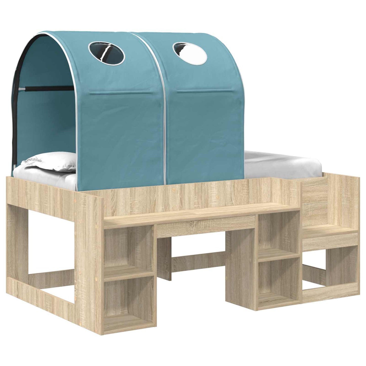 Letto con Tunnel con lo scaffale 3 pz Rovere Sonoma e Azzurro | homemem39