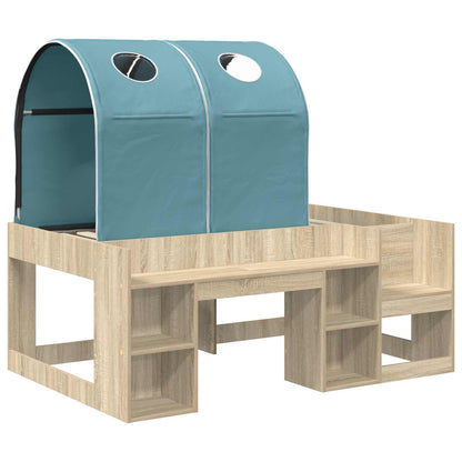 Letto con Tunnel con lo scaffale 3 pz Rovere Sonoma e Azzurro | homemem39