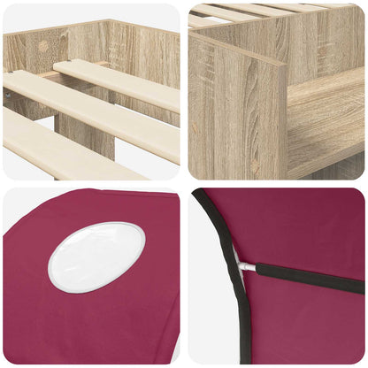 Letto con Tunnel con lo scaffale 3 pz Rovere Sonoma e Rosso | homemem39