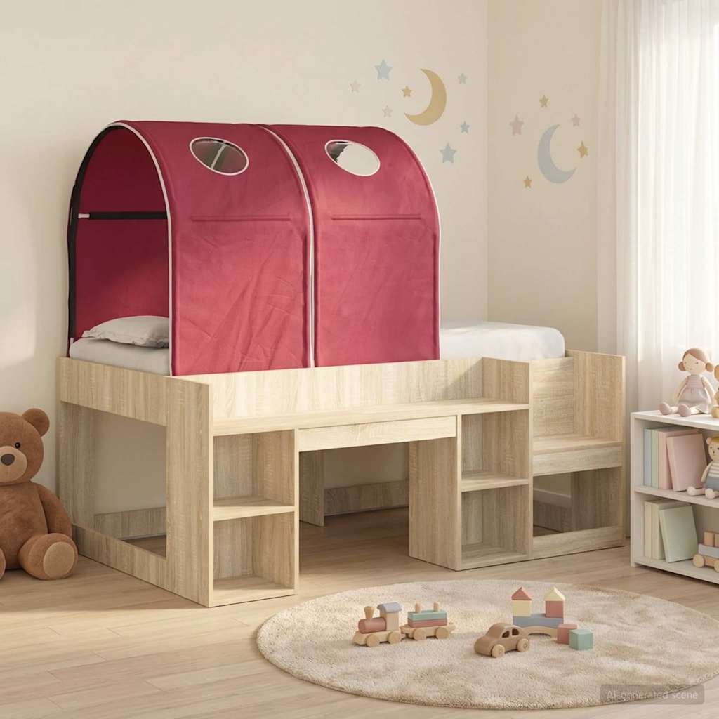 Letto con Tunnel con lo scaffale 3 pz Rovere Sonoma e Rosso