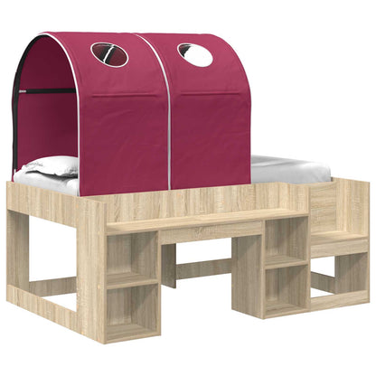 Letto con Tunnel con lo scaffale 3 pz Rovere Sonoma e Rosso