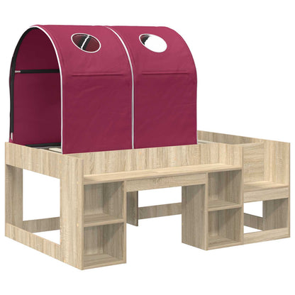 Letto con Tunnel con lo scaffale 3 pz Rovere Sonoma e Rosso | homemem39