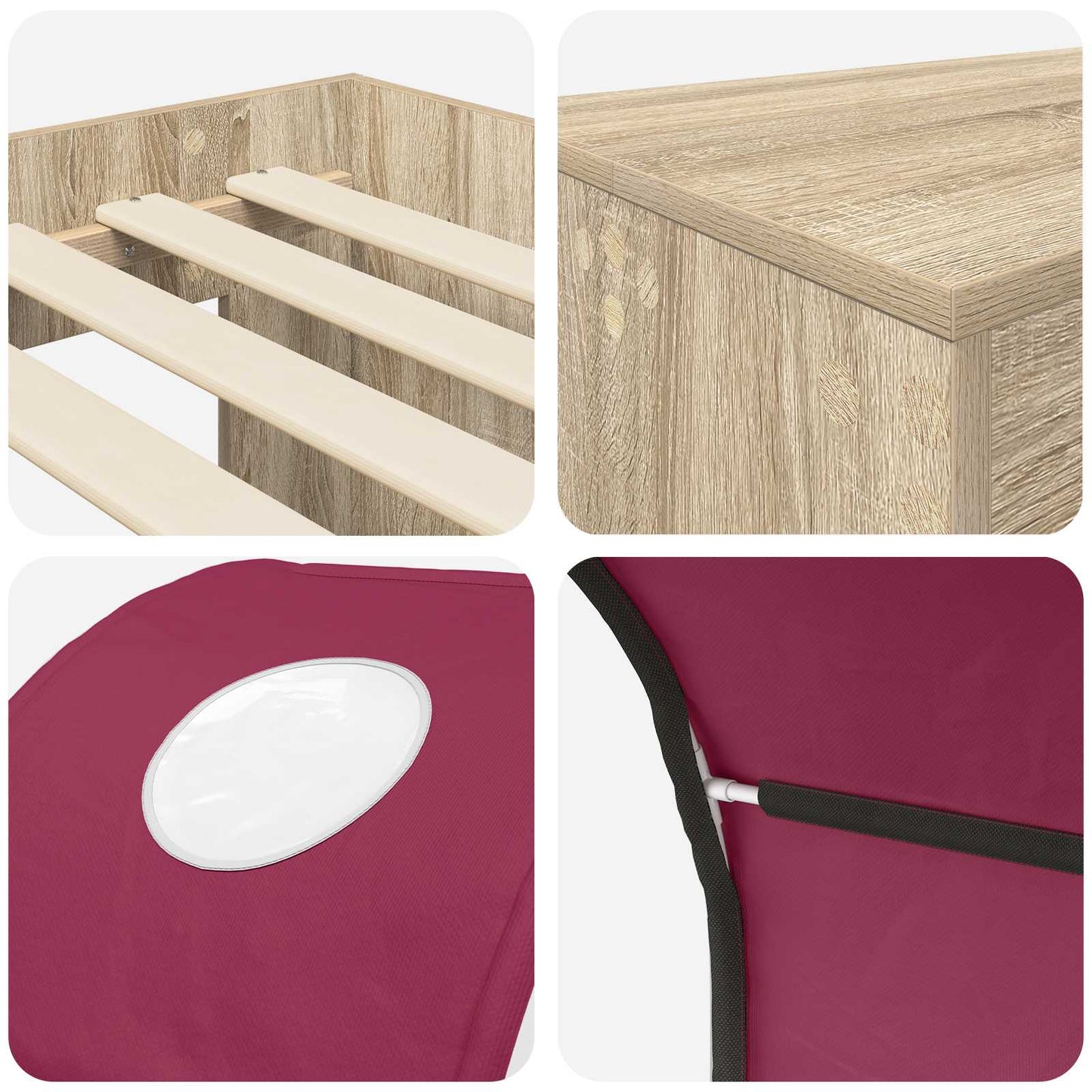 Letto con Tunnel 3 pz Rovere Artigianale e Rosso | homemem39