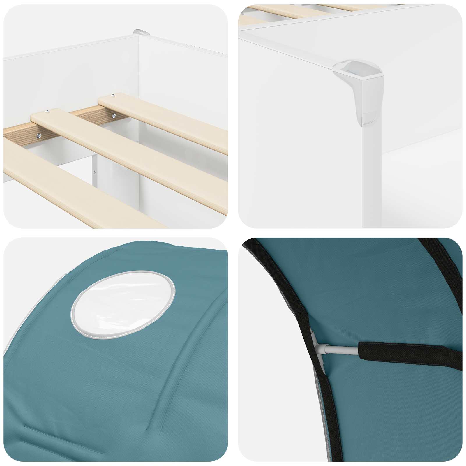Letto con Tunnel 3 pz Bianco e azzurro Legno ingegnerizzato | homemem39