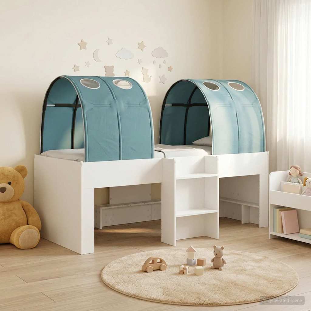 Letto con Tunnel 3 pz Bianco e azzurro Legno ingegnerizzato | homemem39