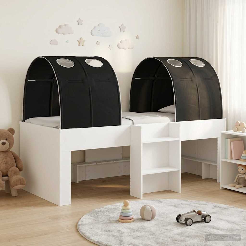 Letto con Tunnel 3 pz Bianco e Nero Legno ingegnerizzato | homemem39